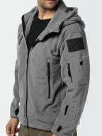 Hooded Fleece Jacket Grey Men's Full-Zip Tactical Pockets – Casual, Outdoor, Everyday