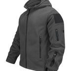 Hooded Fleece Jacket Grey Men's Full-Zip Tactical Pockets – Casual, Outdoor, Everyday