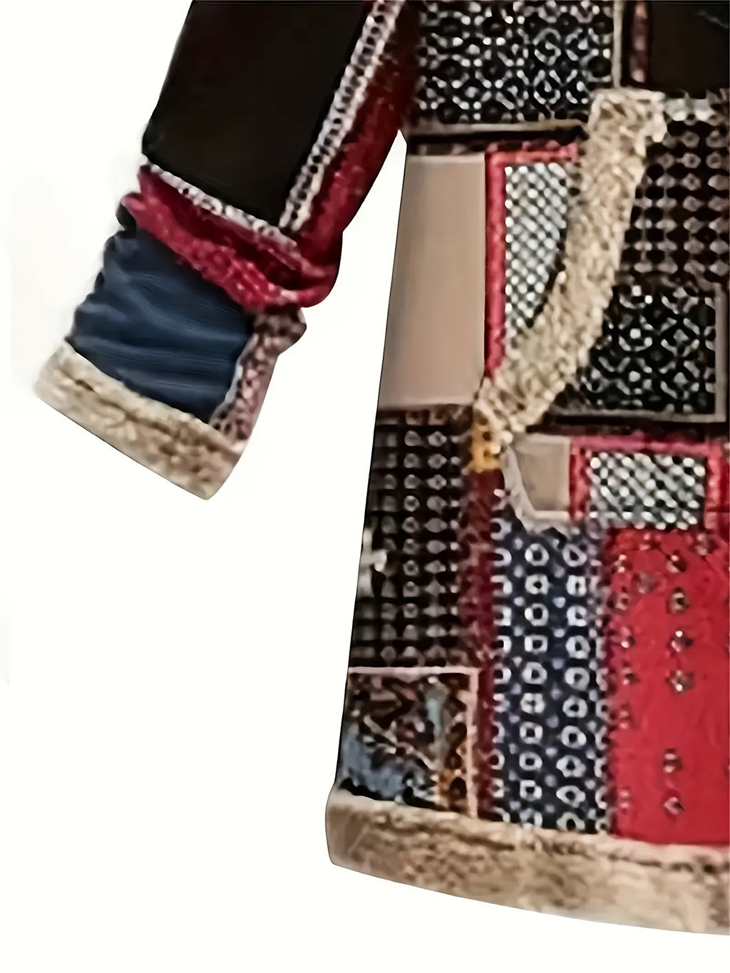 Hooded Fleece-Lined Jacket Patchwork Print Women's Longline Coat – Casual, Winter Warmth