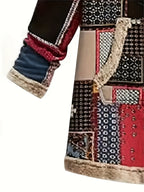Hooded Fleece-Lined Jacket Patchwork Print Women's Longline Coat – Casual, Winter Warmth