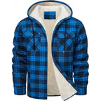 Hooded Fleece-Lined Overshirt Men's Plaid Check Shacket Jacket – Casual, Winter Outdoor Warmth