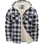 Hooded Fleece-Lined Overshirt Men's Plaid Check Shacket Jacket – Casual, Winter Outdoor Warmth