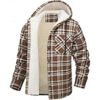 Hooded Fleece-Lined Overshirt Men's Plaid Check Shacket Jacket – Casual, Winter Outdoor Warmth