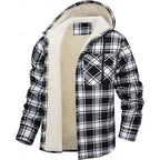 Hooded Fleece-Lined Overshirt Men's Plaid Check Shacket Jacket – Casual, Winter Outdoor Warmth