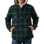 Hooded Fleece-Lined Overshirt Men's Plaid Check Shacket Jacket – Casual, Winter Outdoor Warmth