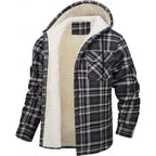 Hooded Fleece-Lined Overshirt Men's Plaid Check Shacket Jacket – Casual, Winter Outdoor Warmth
