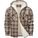 Hooded Fleece-Lined Overshirt Men's Plaid Check Shacket Jacket – Casual, Winter Outdoor Warmth