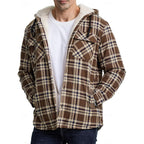 Hooded Fleece-Lined Overshirt Men's Plaid Check Shacket Jacket – Casual, Winter Outdoor Warmth