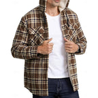 Hooded Fleece-Lined Overshirt Men's Plaid Check Shacket Jacket – Casual, Winter Outdoor Warmth