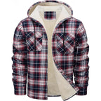 Hooded Fleece-Lined Overshirt Men's Plaid Check Shacket Jacket – Casual, Winter Outdoor Warmth