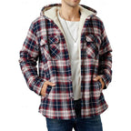 Hooded Fleece-Lined Overshirt Men's Plaid Check Shacket Jacket – Casual, Winter Outdoor Warmth