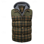 Hooded Gilet Plaid Quilted Padded Men's Body Warmer – Casual, Outdoor Layering Winter Waistcoat
