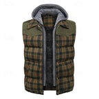 Hooded Gilet Plaid Quilted Padded Men's Body Warmer – Casual, Outdoor Layering Winter Waistcoat