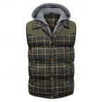 Hooded Gilet Plaid Quilted Padded Men's Body Warmer – Casual, Outdoor Layering Winter Waistcoat