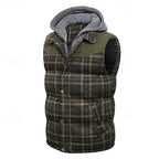 Hooded Gilet Plaid Quilted Padded Men's Body Warmer – Casual, Outdoor Layering Winter Waistcoat
