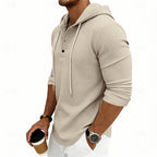 Hooded Henley Shirt Men's Waffle Knit Long Sleeve Drawstring – Casual, Everyday Layering