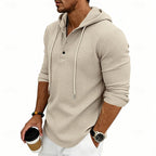 Hooded Henley Shirt Men's Waffle Knit Long Sleeve Drawstring – Casual, Everyday Layering