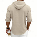 Hooded Henley Shirt Men's Waffle Knit Long Sleeve Drawstring – Casual, Everyday Layering