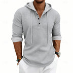 Hooded Henley Shirt Men's Waffle Knit Long Sleeve Drawstring – Casual, Everyday Layering