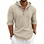 Hooded Henley Shirt Men's Waffle Knit Long Sleeve Drawstring – Casual, Everyday Layering