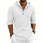 Hooded Henley Shirt Men's Waffle Knit Long Sleeve Drawstring – Casual, Everyday Layering