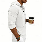 Hooded Henley Shirt Men's Waffle Knit Long Sleeve Drawstring – Casual, Everyday Layering