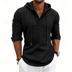 Hooded Henley Shirt Men's Waffle Knit Long Sleeve Drawstring – Casual, Everyday Layering