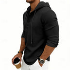 Hooded Henley Shirt Men's Waffle Knit Long Sleeve Drawstring – Casual, Everyday Layering
