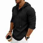 Hooded Henley Shirt Men's Waffle Knit Long Sleeve Drawstring – Casual, Everyday Layering