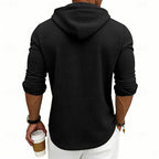 Hooded Henley Shirt Men's Waffle Knit Long Sleeve Drawstring – Casual, Everyday Layering