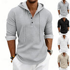 Hooded Henley Shirt Men's Waffle Knit Long Sleeve Drawstring – Casual, Everyday Layering