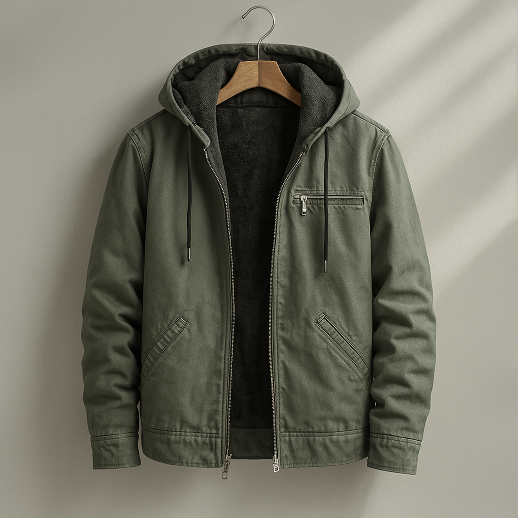 Hooded Jacket Cotton Men's Brown Layered Zip-Up – Casual, Everyday · Werune