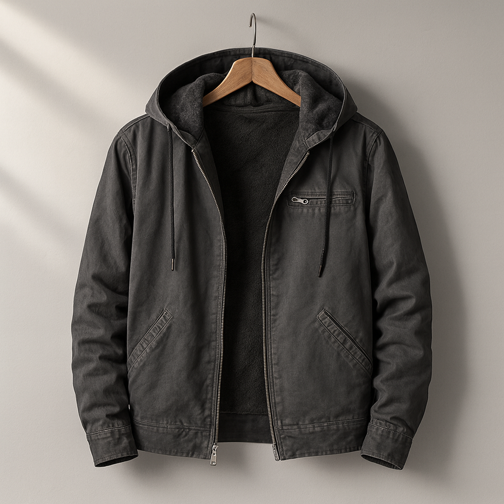 Hooded Jacket Cotton Men's Brown Layered Zip-Up – Casual, Everyday · Werune