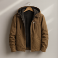 Hooded Jacket Cotton Men's Brown Layered Zip-Up – Casual, Everyday · Werune