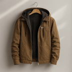 Hooded Jacket Cotton Men's Brown Layered Zip-Up – Casual, Everyday · Werune