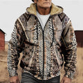 Hooded Jacket Fleece-Lined Men's Aztec Print Zip-Up – Casual, Winter, Outdoor, Gift