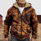 Hooded Jacket Fleece-Lined Men's Aztec Print Zip-Up – Casual, Winter, Outdoor, Gift