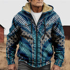 Hooded Jacket Fleece-Lined Men's Aztec Print Zip-Up – Casual, Winter, Outdoor, Gift