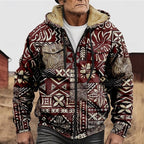 Hooded Jacket Fleece-Lined Men's Aztec Print Zip-Up – Casual, Winter, Outdoor, Gift