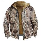 Hooded Jacket Fleece-Lined Men's Aztec Print Zip-Up – Casual, Winter, Outdoor, Gift