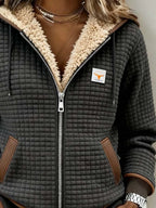 Hooded Jacket Sherpa-Lined Quilted Full-Zip Women's Grey – Casual, Winter Outerwear, Gift