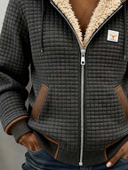 Hooded Jacket Sherpa-Lined Quilted Full-Zip Women's Grey – Casual, Winter Outerwear, Gift