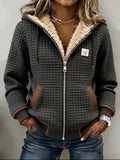 Hooded Jacket Sherpa-Lined Quilted Full-Zip Women's Grey – Casual, Winter Outerwear, Gift