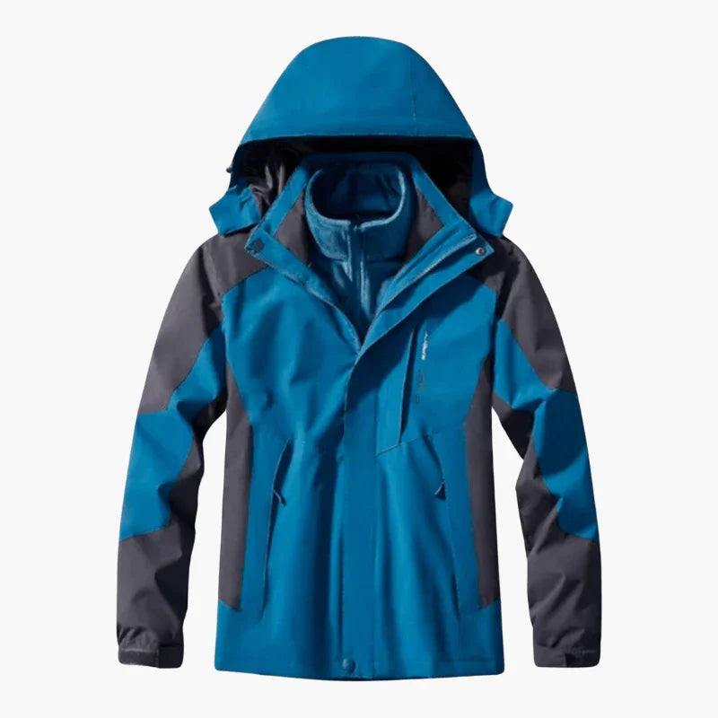 Hooded Jacket White Black Waterproof Men's 3-in-1 Fleece Lined – Hiking, Camping, Outdoor, Winter