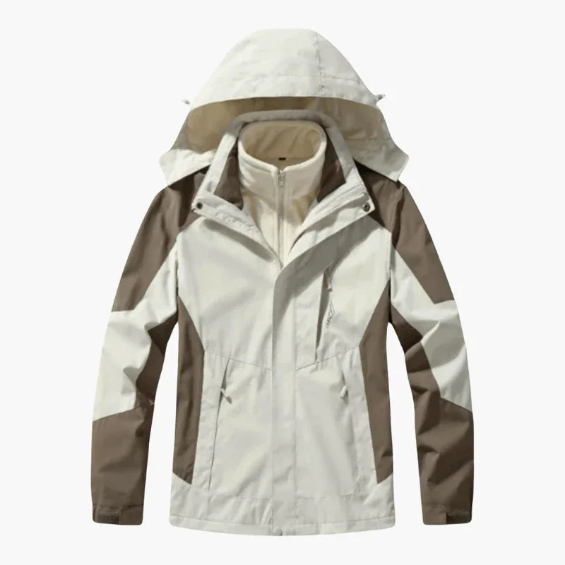 Hooded Jacket White Black Waterproof Men's 3-in-1 Fleece Lined – Hiking, Camping, Outdoor, Winter
