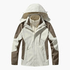 Hooded Jacket White Black Waterproof Men's 3-in-1 Fleece Lined – Hiking, Camping, Outdoor, Winter