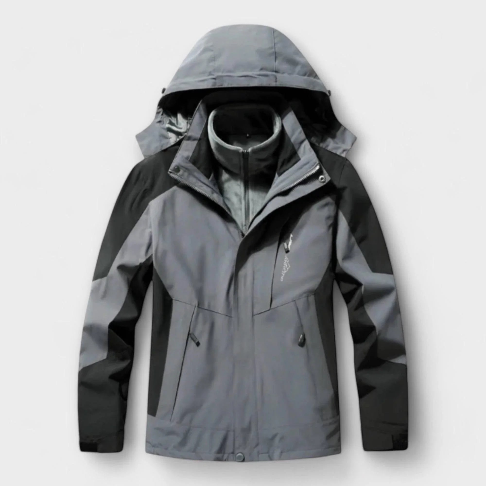 Hooded Jacket White Black Waterproof Men's 3-in-1 Fleece Lined – Hiking, Camping, Outdoor, Winter