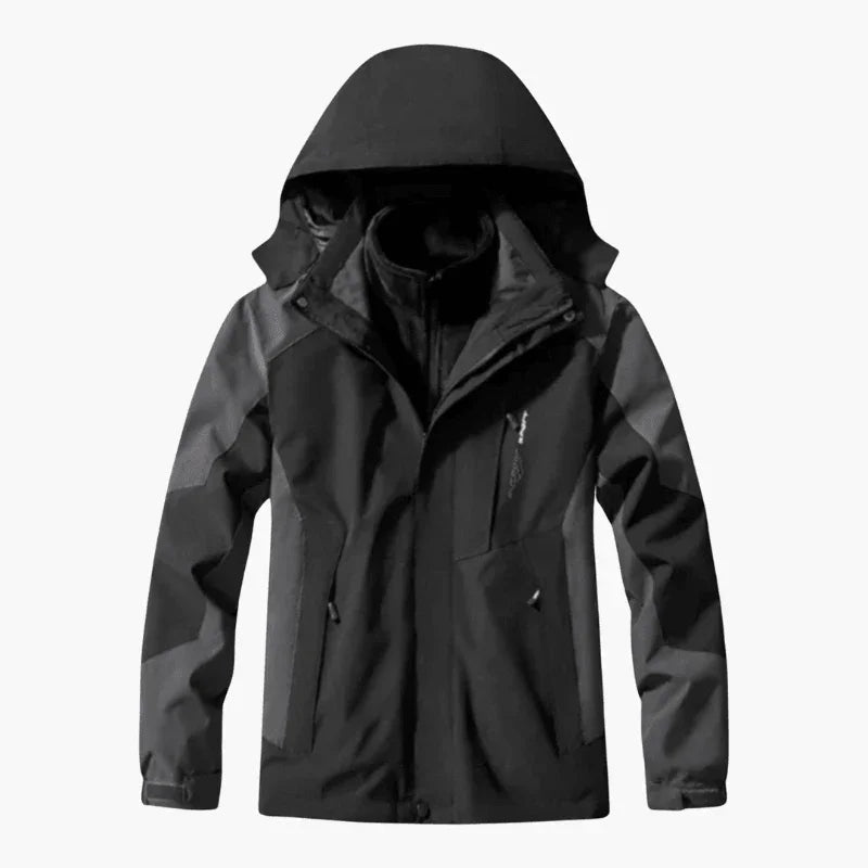 Hooded Jacket White Black Waterproof Men's 3-in-1 Fleece Lined – Hiking, Camping, Outdoor, Winter