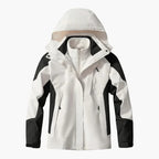 Hooded Jacket White Black Waterproof Men's 3-in-1 Fleece Lined – Hiking, Camping, Outdoor, Winter
