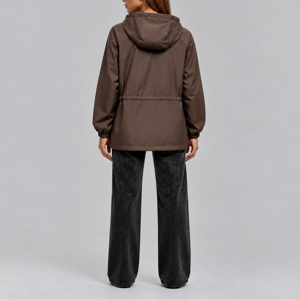 Hooded Jacket Women's Brown Waterproof Drawstring Waist – Casual, Outdoor, Holiday, Gift